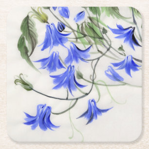 Blue Flowers Square Paper Coaster