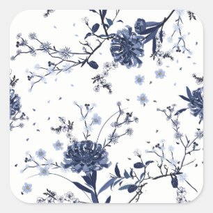 Blue flowers square sticker