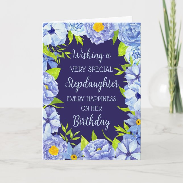 Blue Flowers Stepdaughter Birthday Card (Front)
