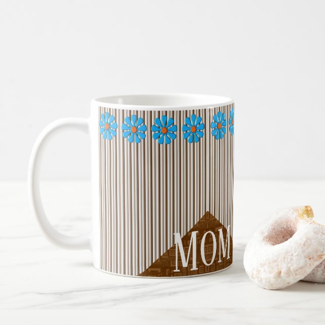 Blue Flowers Stripe Mug (With Donut)