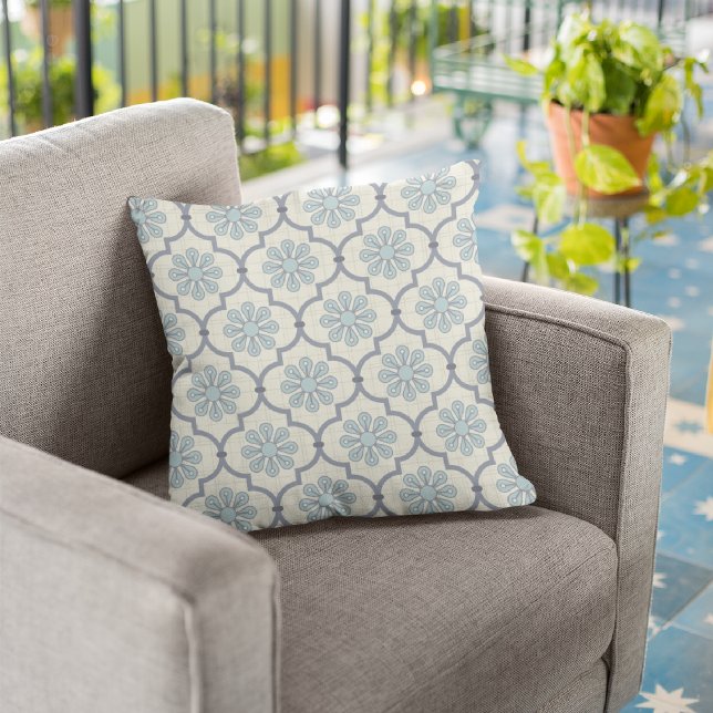 Blue Flowers/Stripes Decorative Throw Pillow (Creator Uploaded)