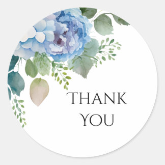 Blue Flowers Thank You Sticker, Thank You Label