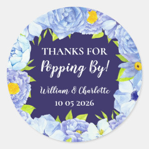Blue Flowers Thanks for Popping By Wedding Tag