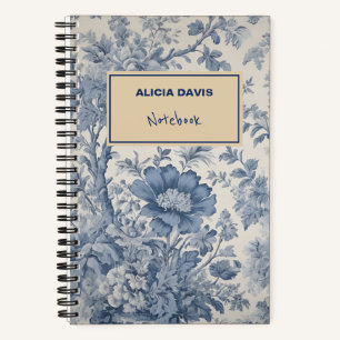 Blue Flowers Toile de Jouy    your name Notebook
