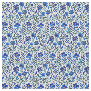 Blue Flowers Watercolor Art Pattern  Fabric