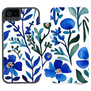 Blue Flowers Watercolor Art Pattern  Incipio Watson™ iPhone 5 Wallet Case