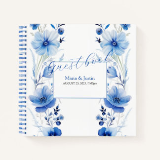 Blue Flowers Watercolor Bouquet Guestbook Notebook