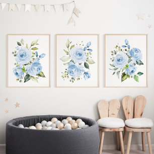 Blue Flowers, Watercolor Flowers, Boy Nursery