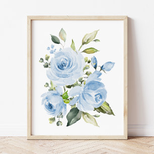 Blue Flowers, Watercolor Flowers, Boy Nursery Poster