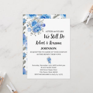Blue Flowers Wedding Anniversary Renewal Vows   Invitation