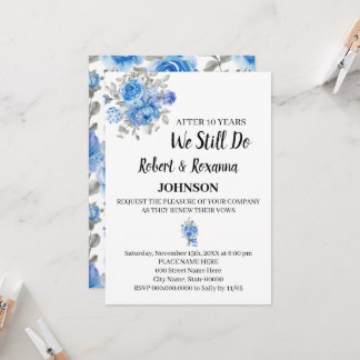 Blue Flowers Wedding Anniversary Renewal Vows   Invitation