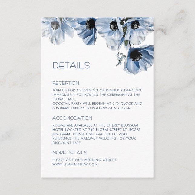 Blue Flowers White Casual Enclosure Card (Front)