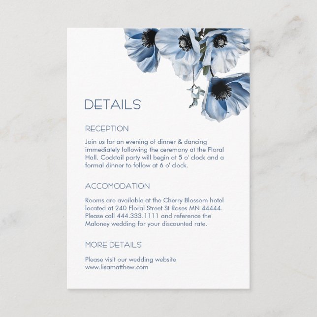 Blue Flowers White Casual Enclosure Card (Front)