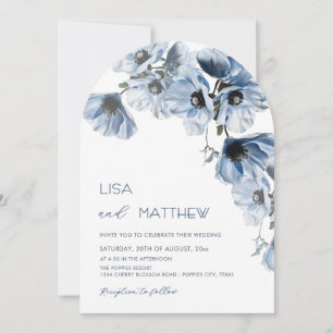 Blue Flowers White Casual Wedding Invitation