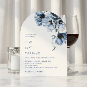 Blue Flowers White Casual Wedding Invitation