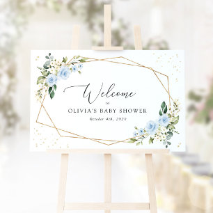 Blue Flowers, White Flowers, Baby Shower Welcome Poster