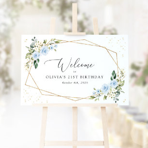 Blue Flowers, White Flowers, Birthday Welcome Poster