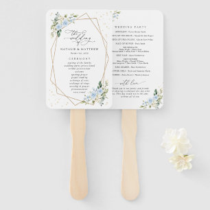 Blue Flowers, White Flowers, Boho, Wedding Program Hand Fan