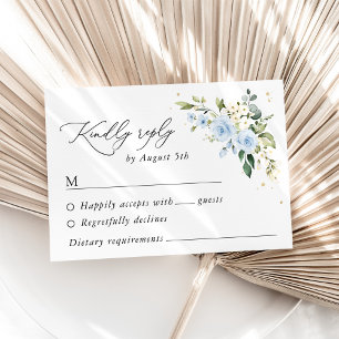 Blue Flowers, White Flowers, Boho, Wedding RSVP Card