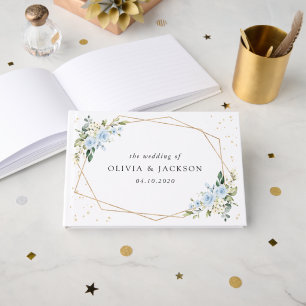 Blue Flowers, White Flowers, Greenery, Wedding Guest Book