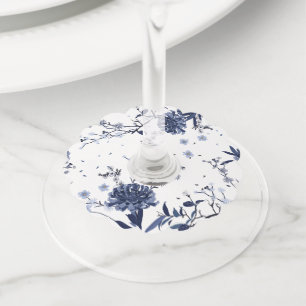 Blue flowers wine glass tag