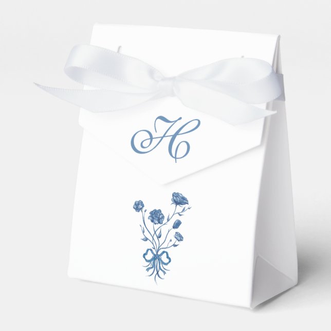 Blue Flowers With Bow  Favour Box (Front Side)