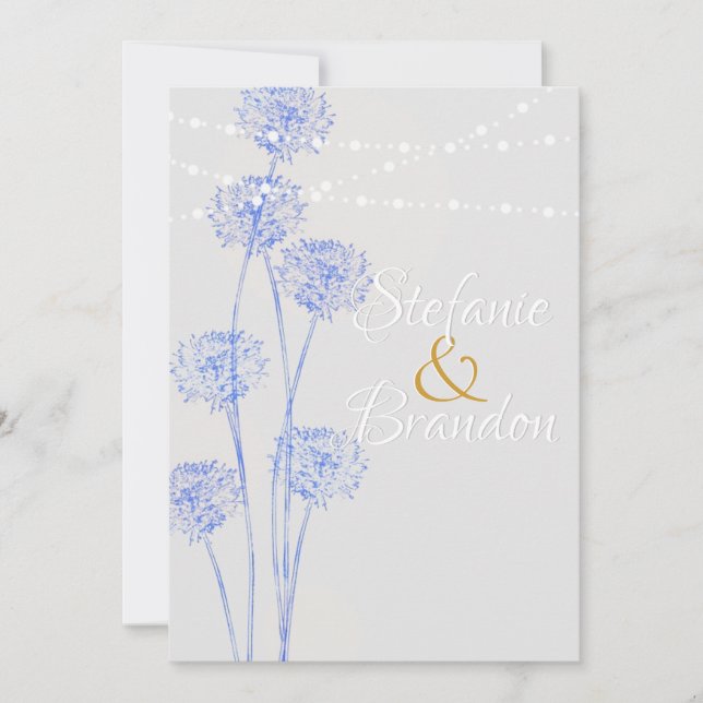 Blue Flowers with circles (light grey) Invitation (Front)