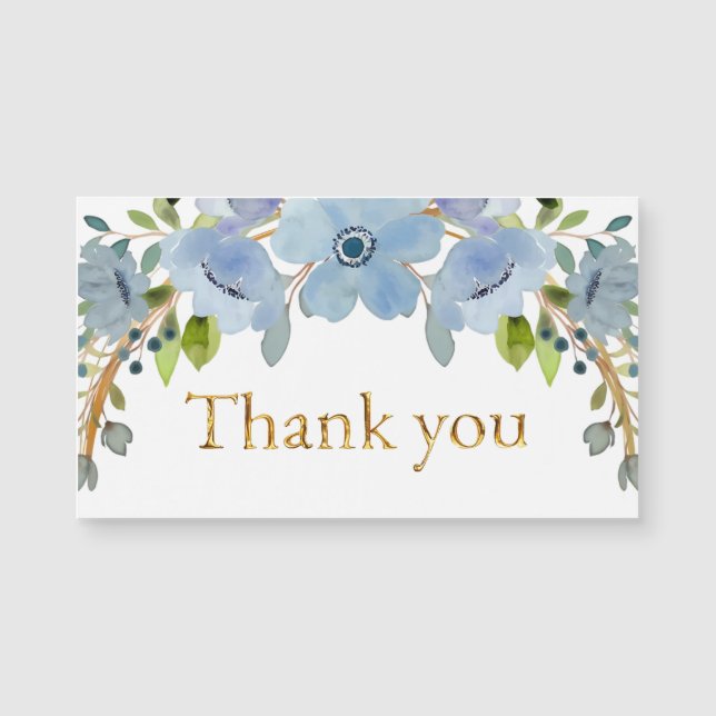 Blue flowers with Elegant Gold Script Thank you (Front)