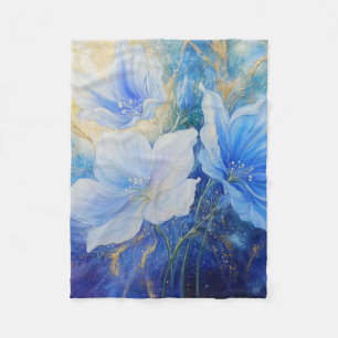 Blue flowers with golden accents fleece blanket