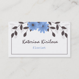 Blue flowers with leaves business card