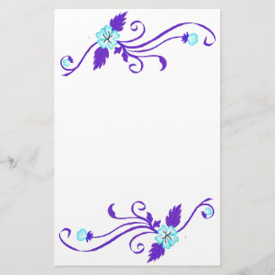 Blue Flowers with Purple Vine Stationery
