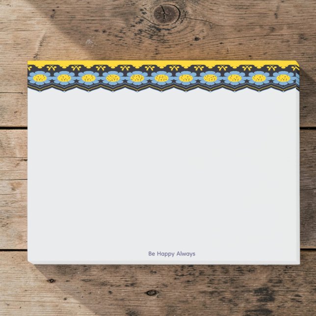 Blue Flowers With Yellow & Black Trim Post-it Notes (Made by hand with love. Blue floral edge with bright yellow and black and add your own quote below.)