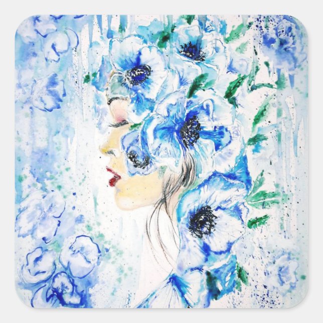 Blue Flowers Woman Sticker (Front)