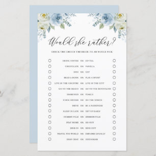 Blue Flowers Would Bride Rather Bridal Shower Game