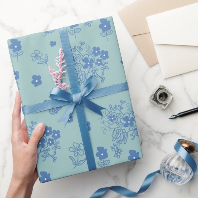Blue flowers wrapping paper (Gifting)