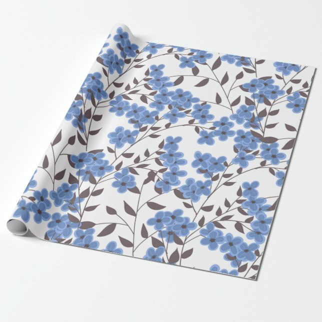 Blue flowers wrapping paper (Unrolled)
