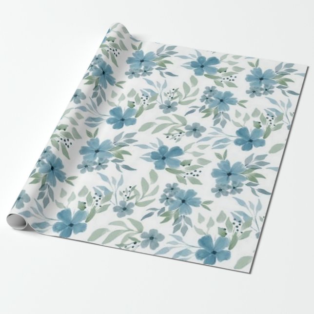 Blue Flowers Wrapping Paper (Unrolled)