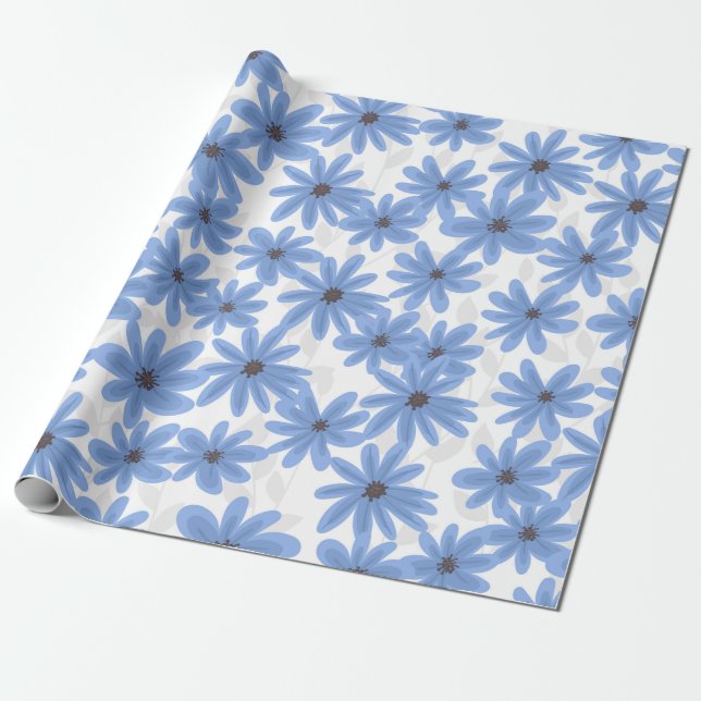 Blue flowers wrapping paper (Unrolled)