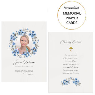 Blue Flowers Wreath Orthodox Funeral Prayer Card