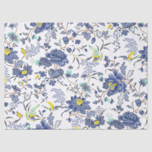 Blue Flowers Yellow Birds Tissue Paper