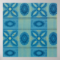Blue flowers yellow stripes vintage art Pattern