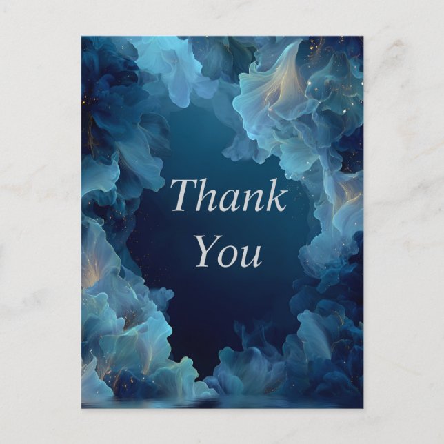Blue Flowing Abstract Thank You Card (Front)