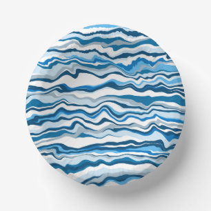  Blue Fluid Art Marble Pour Painting Stripe   Paper Plate