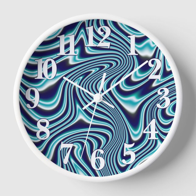 Blue Fluid Marbling Painting Clock (Front)