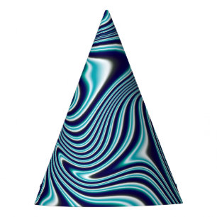 Blue Fluid Marbling Painting Party Hat