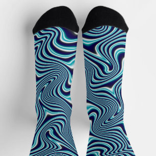 Blue Fluid Marbling Painting Socks