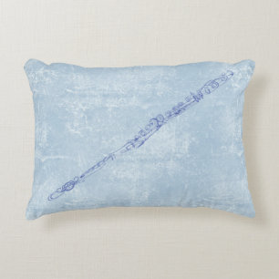 Blue Flute Line Drawing Textured Effect Backdrop Decorative Cushion