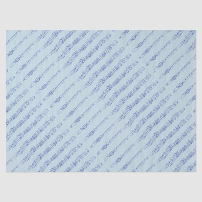 Blue Flute Line Drawing Tissue Paper (Front)