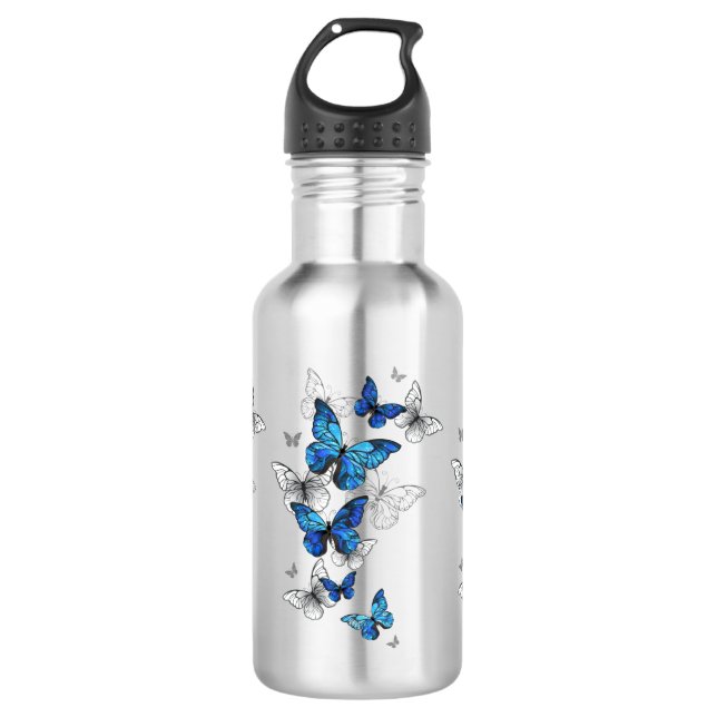 Blue Flying Butterflies Morpho 532 Ml Water Bottle (Front)