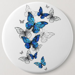 Blue Flying Butterflies Morpho 6 Cm Round Badge